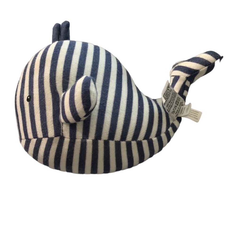 Jellycat Whale Rattle Plush Walter Blue White Stripes 9" Soft Toy Stuffed Animal